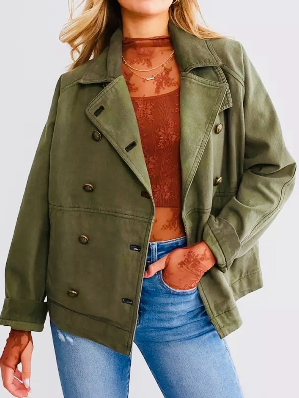 We The Free Viva Surplus Army Green Utility Denim Oversized Jacket Size Large